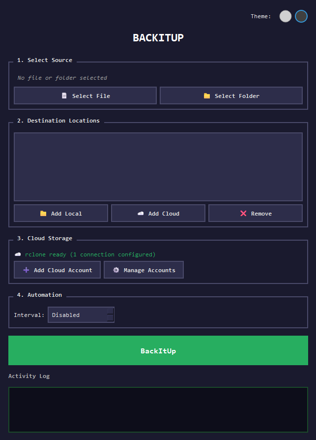 BackItUp main interface